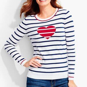 Talbots Striped Heart Sweater White Navy Red Size L P